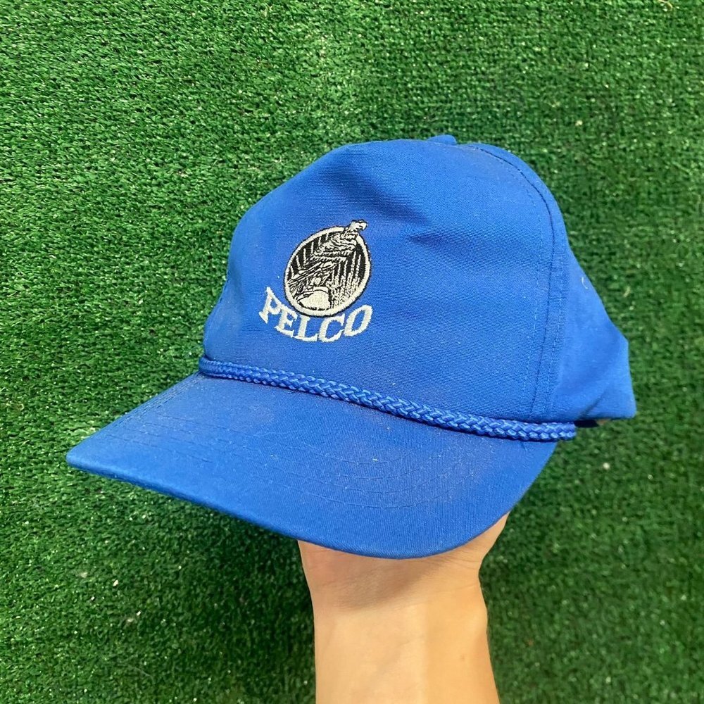 Vintage 80s PELCO Security Corded Rope Trucker Hat Blue Snapback Surveillance